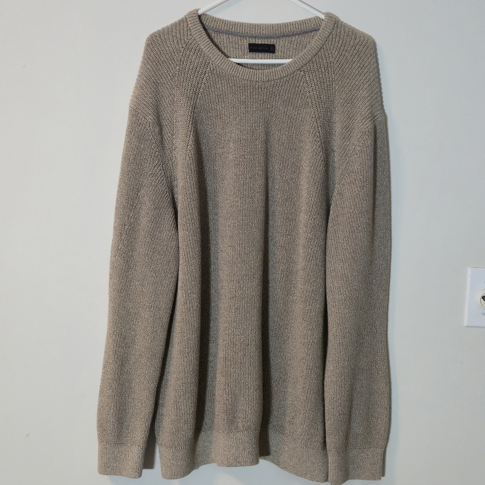 Denver Hayes 2XL Tan Cotton Crewneck Sweater Minimalist Quiet Luxury Raglan